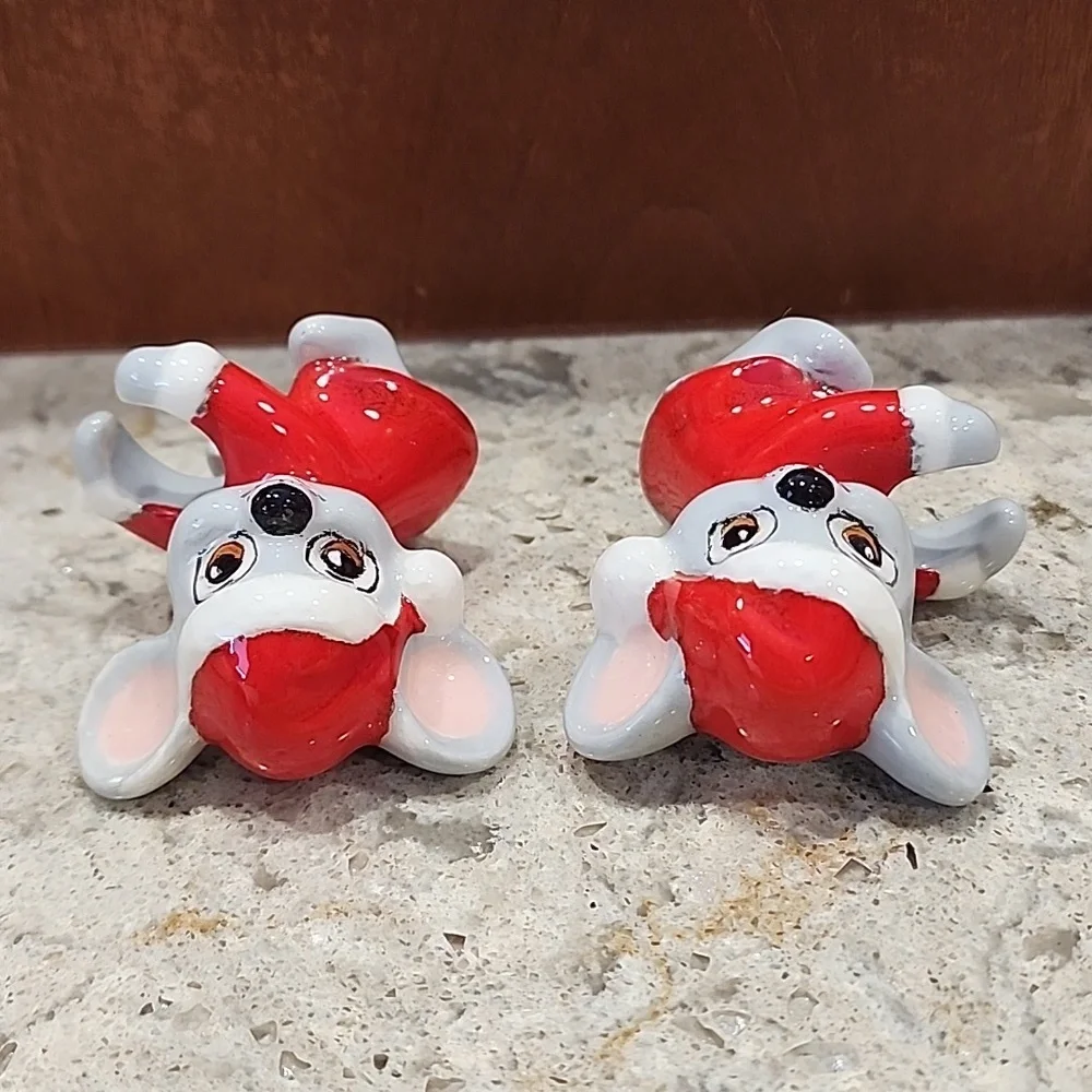 Vintage Ceramic Christmas Mice Mouse Candle Stick Hugger Climber Santa Holiday